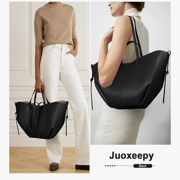 Handbags - Sleek Black Leather Tote Bag